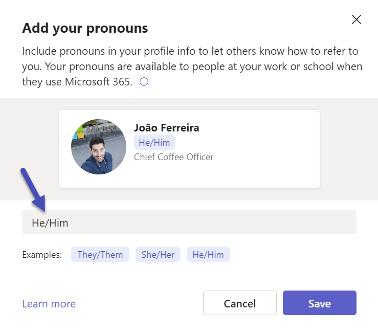 Microsoft Teams Profile Card Pronouns